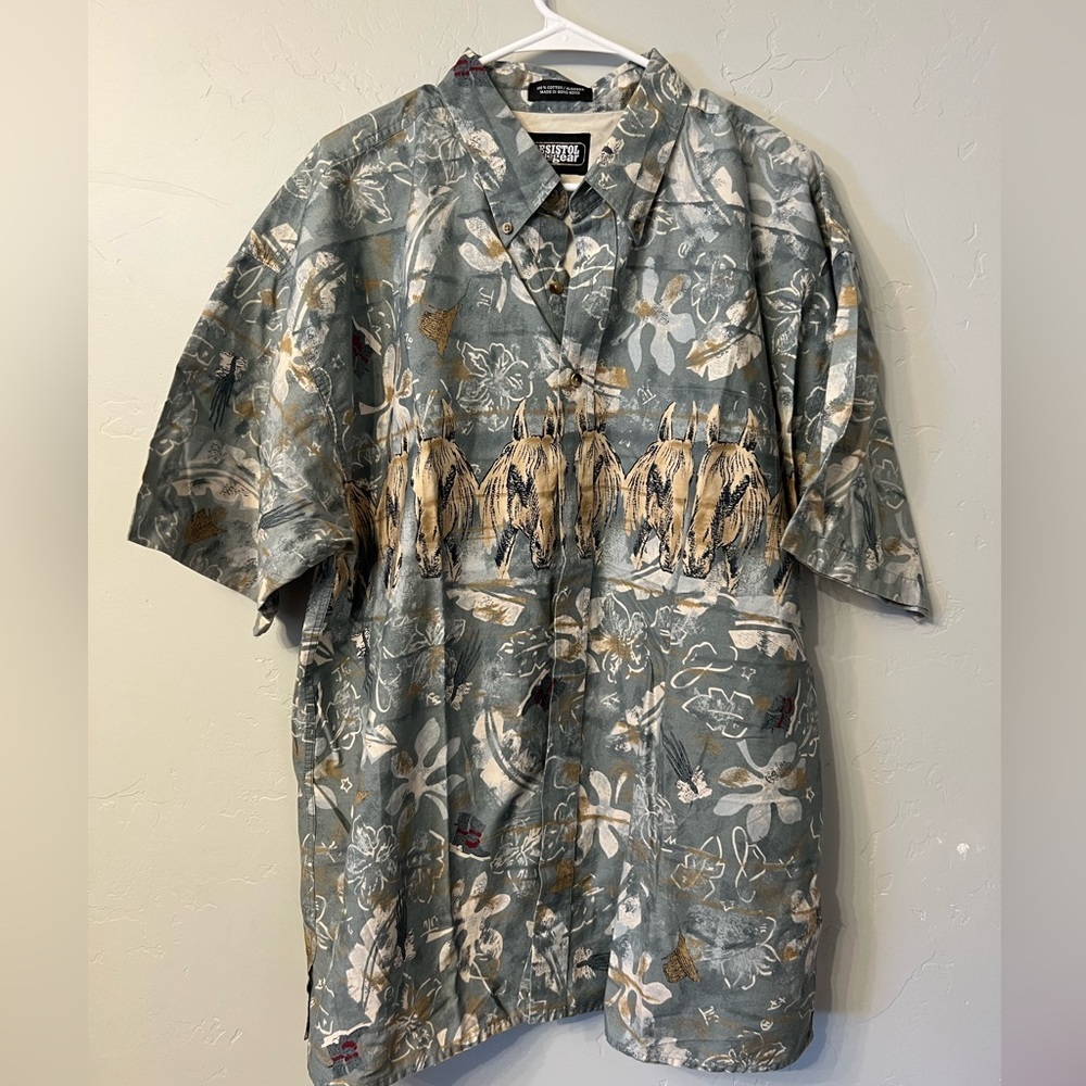Resistol Rodeo Gear Short-Sleeve Button Down Horse Print - Picture 1 of 4